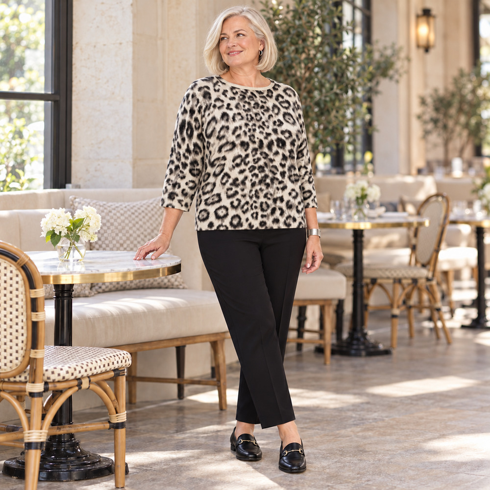 Talbots Audrey Cashmere Sweater Leopard Animal Print Gray Plus Petite 2XP NWT